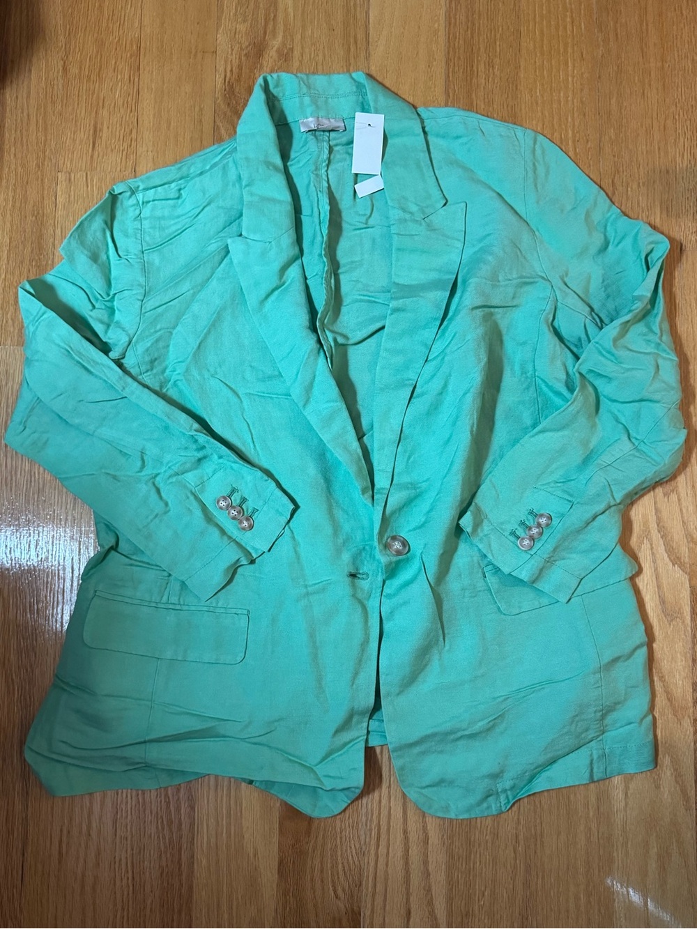 LOFT Mint Green Linen-Blend Single-Button Blazer